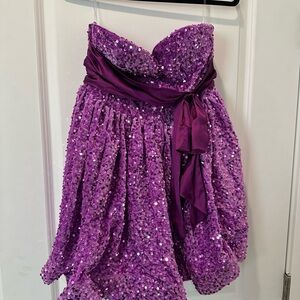Purple Strapless A-line Mini Dress for Homecoming or Night Out